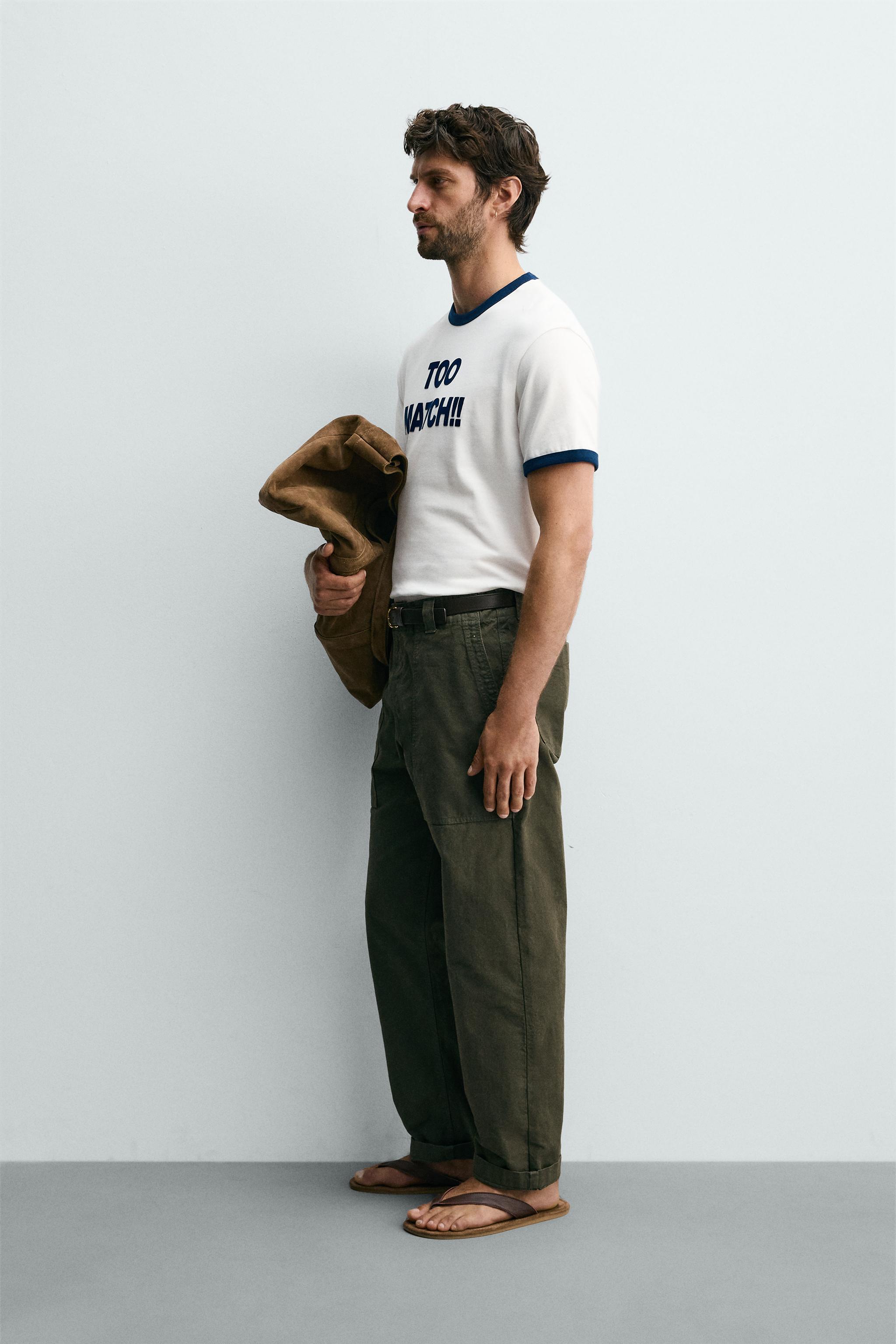 CONTRAST RIB TEXT T-SHIRT